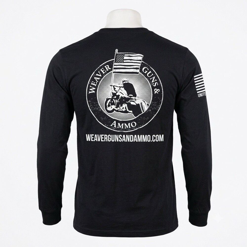 Weaver Guns & Ammo Black Long Sleeve Graphic T-Shirt Men's Size Medium US Flag